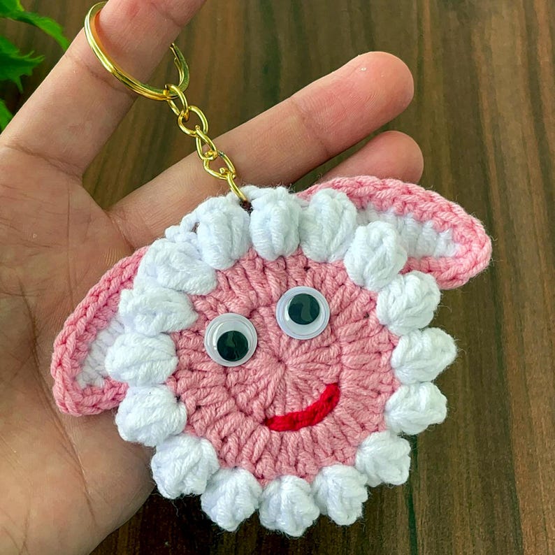 Sheep Face Crochet Keychain Pattern PDF Fluffy Round Smiley Applique Bag Charm Tutorial, English & German image 20