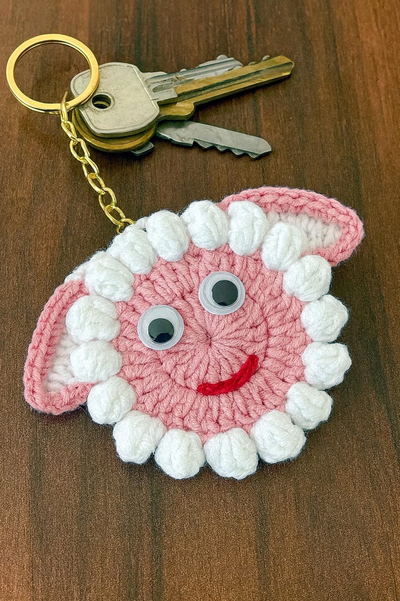 Sheep Face Crochet Keychain Pattern PDF Fluffy Round Smiley Applique Bag Charm Tutorial, English & German image 13