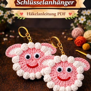 Sheep Face Crochet Keychain Pattern PDF Fluffy Round Smiley Applique Bag Charm Tutorial, English & German image 16