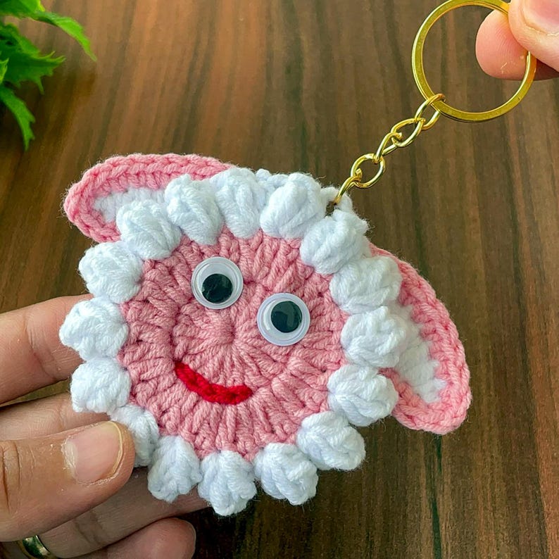 Sheep Face Crochet Keychain Pattern PDF Fluffy Round Smiley Applique Bag Charm Tutorial, English & German image 19