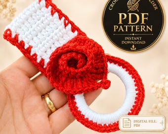 Crochet Towel Holder Pattern PDF Rose Loop Design For Kitchen Bathroom Organization