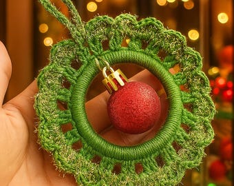 Crochet Xmas Wreath Pattern PDF, Festive DIY Holiday Ornament Tutorial, Handmade Christmas Decor