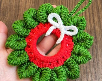Holiday Crochet Wreath Pattern PDF, DIY Red Green Xmas Decoration Guide, Easy Handmade Ornament