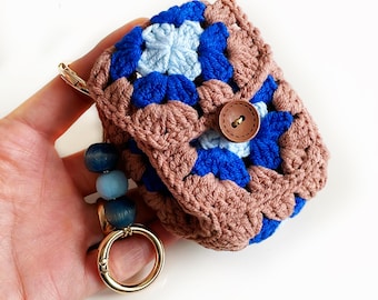 Granny Square Crochet Pouch Pattern Keychain Bag Charm PDF Tutorial Handmade Accessory Case Design