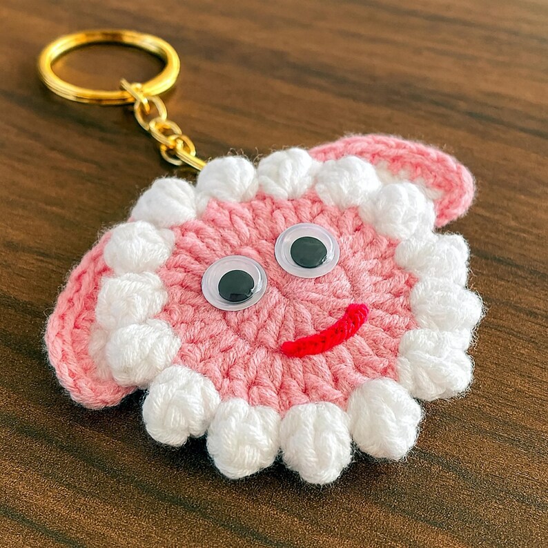 Sheep Face Crochet Keychain Pattern PDF Fluffy Round Smiley Applique Bag Charm Tutorial, English & German image 2