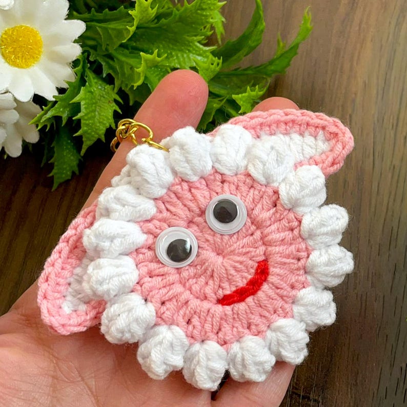 Sheep Face Crochet Keychain Pattern PDF Fluffy Round Smiley Applique Bag Charm Tutorial, English & German image 12