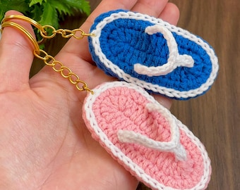 Crochet Flip Flop Keychain Pattern PDF, Mini Sandal Charm Tutorial, Summer Bag Accessory