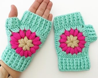 Crochet Fingerless Gloves Pattern With Floral Motif PDF Hand Warmers Design