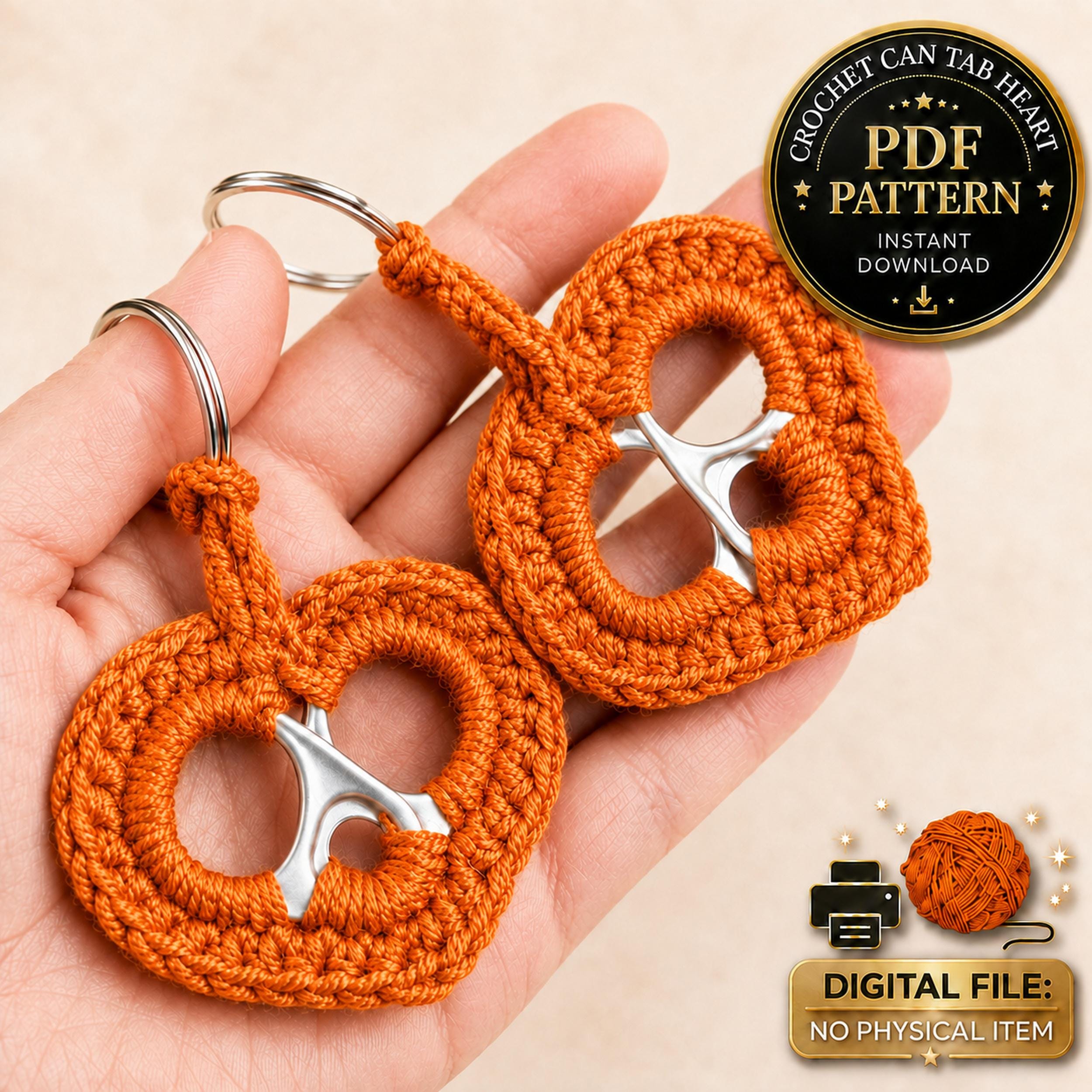 Crochet Can Tab Heart Keychain Pattern PDF, Recycled Soda Pop Tab
