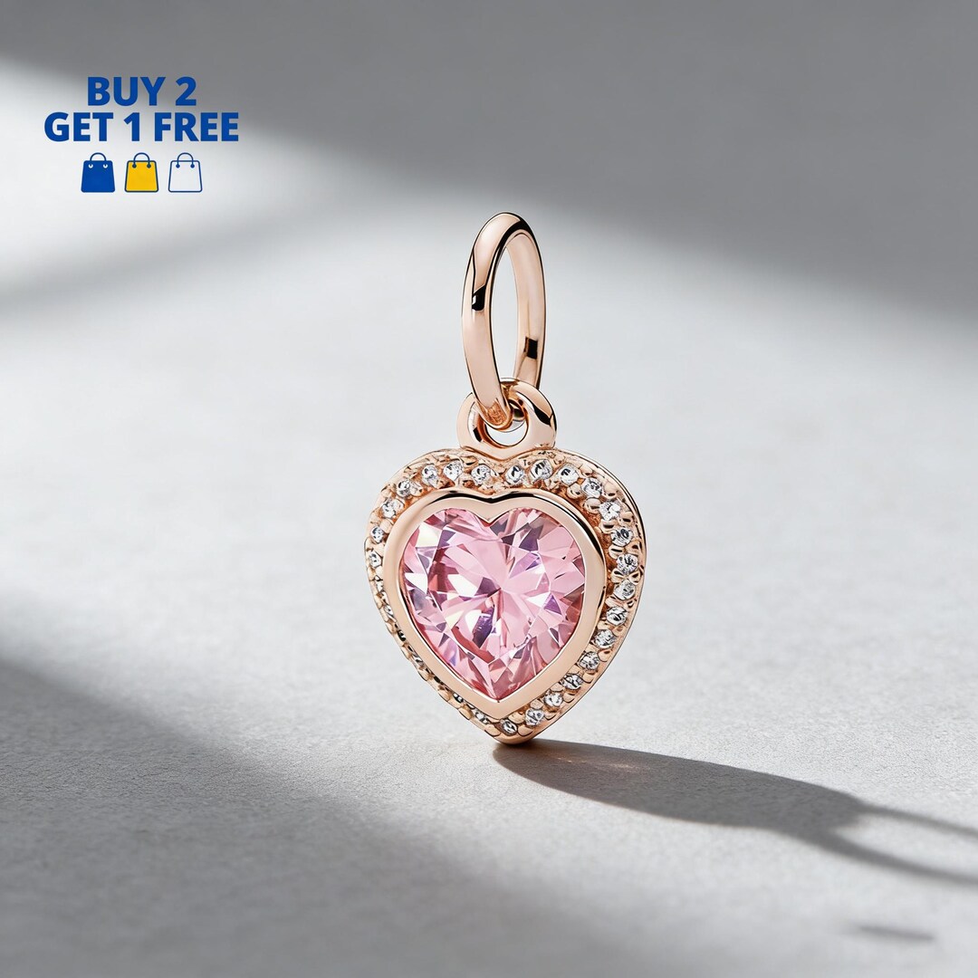 Unique Pink Heart Dangle Charm: Rose Gold 925 Sterling Silver ...