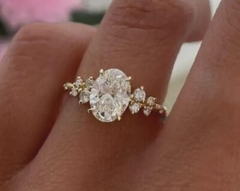 Anillo de compromiso con moissanita ovalada de 3 quilates, anillo solitario ovalado de moissanita, anillo de oro macizo de 14k, anillo de aniversario, anillo nupcial, anillo para uso diario