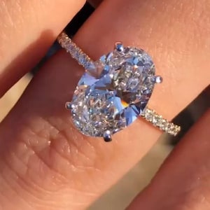 4.0CT Classic Vintage Style Oval Moissanite Ring, Oval Cut Solitaire Diamond Ring, Gorgeous Hidden Halo Anniversary Ring, White Gold Ring