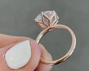 Round Engagement Ring in 14k Solid Gold, 3 CT Moissanite Engagement Rings 6 Prong Solitaire Moissanite Ring , Gold Promise Ring