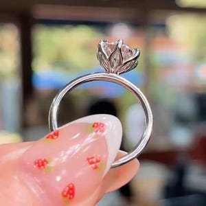 Antique Flower Engagement Ring Round Cut Tulip Setting Moissanite Ring in 14k YellowGold Plain Gold Band Classic Petal Prong Set Bridal Ring