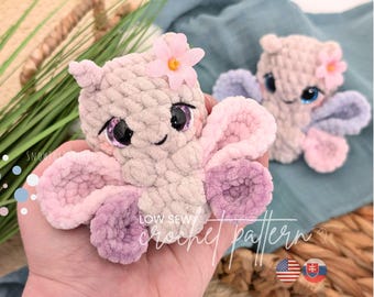 Cute Butterfly Bag Charm Crochet Pattern | Kawaii No Sew Chenille Plush Keychain (PDF tutorial)