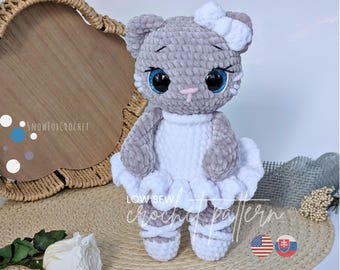 Crochet Cat Pattern: Amigurumi Plush Kitten Bella the Ballerina (PDF Tutorial)