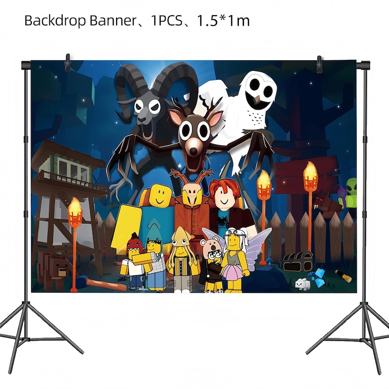 99 Nights in the Forest Birthday Party Decor Set | Banner, Backdrop, Balloons, Cake Topper & Tableware | Magical Kids Gamer Party Supplies 1PCS Backdrop