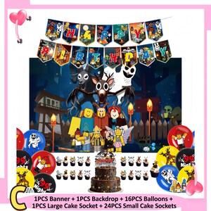 99 Nights in the Forest Birthday Party Decor Set | Banner, Backdrop, Balloons, Cake Topper & Tableware | Magical Kids Gamer Party Supplies Set C