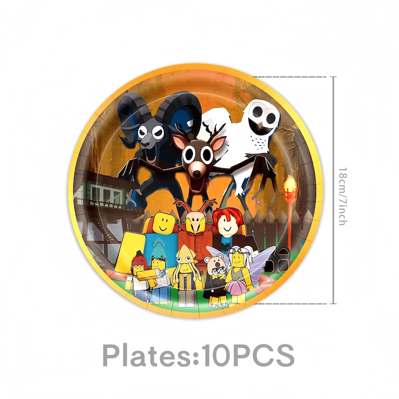 99 Nights in the Forest Birthday Party Decor Set | Banner, Backdrop, Balloons, Cake Topper & Tableware | Magical Kids Gamer Party Supplies 7-in 10PCS Plates