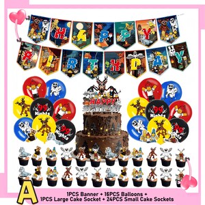 99 Nights in the Forest Birthday Party Decor Set | Banner, Backdrop, Balloons, Cake Topper & Tableware | Magical Kids Gamer Party Supplies Set A