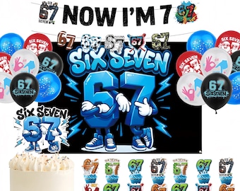 Six Seven Theme Birthday Party Decor I Was 6 Now I'm 7 Party Supplies | Kids 6-7 Year Old Decor Set with Banner, Balloons & Cake Toppers