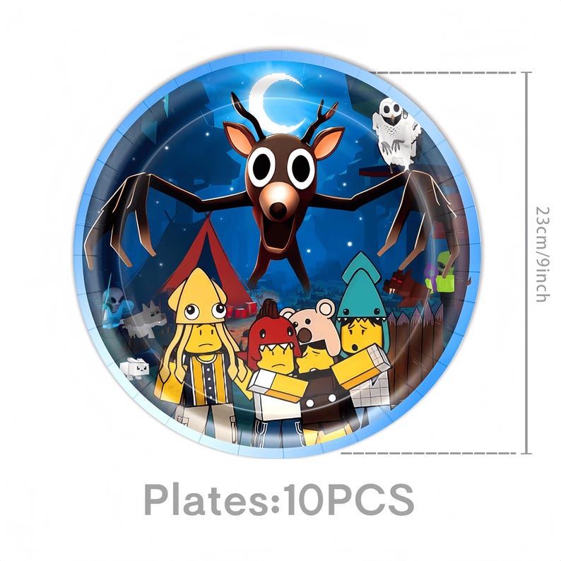 99 Nights in the Forest Birthday Party Decor Set | Banner, Backdrop, Balloons, Cake Topper & Tableware | Magical Kids Gamer Party Supplies 9-in 10PCS Plates