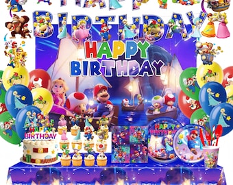 Super Fun Video Game Inspired Birthday Party Decorations Set – Kids Gaming Party Supplies, Banner Backdrop Balloons Tableware Cake Toppers