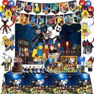 99 Nights in the Forest Birthday Party Decor Set | Banner, Backdrop, Balloons, Cake Topper & Tableware  | Magical Kids Gamer Party Supplies