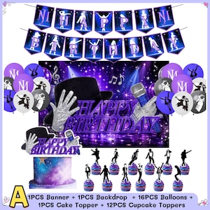 Lila Pop Dance Geburtstagsdekorationen, Konzert Bühne Kulissen Banner Ballon Kit, Sänger Musik Cake Topper Cupcake Party Zubehör