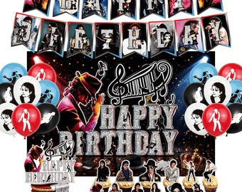 Decorazioni per feste di compleanno a tema Retro Pop Dance, articoli per feste musicali, set con sfondo scenico, striscione, palloncini, decorazioni per torte e cupcake per bambini e ragazzi.