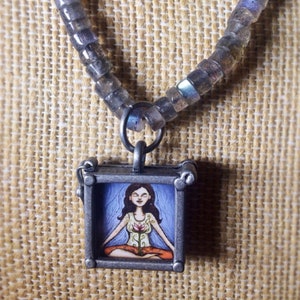 Labradorite rounds necklace with Reversible Locket pendant with Shiva & Bloom
