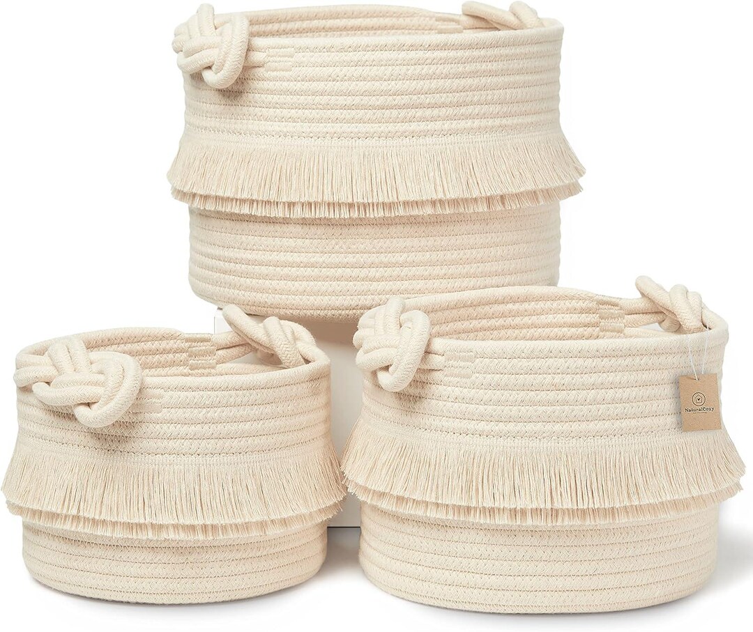 3-piece Decorative Storage Basket Set – Cotton Rope Woven Baskets for ...