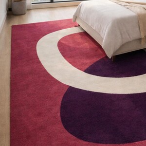 Abstract Circle Rug, Modern Geometric Area Rug, Red Purple Living Room Carpet