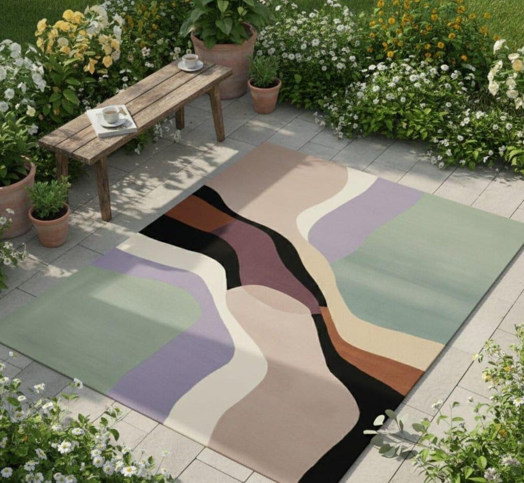 Pastel Rug Modern Modern Abstract Pastel Rug, Minimalist Boho Carpet, Outdoor Indoor ...