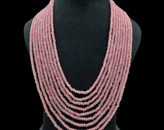 Multi-Strand Rosa Kristallperlen-Halskette - Handgemachter Boho Brautschmuck