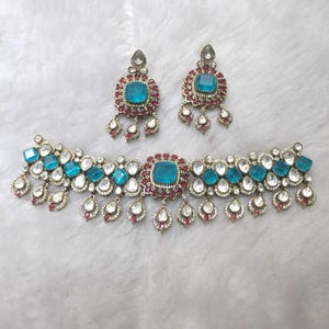 Indian Kundan Choker Necklace Set with Pink Stones – Bridal Jewelry Set with Earrings – Traditional Wedding Jewelry