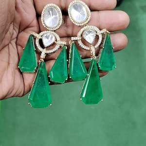 Emerald Green Crystal Chandelier Earrings: Gold-Plated Art Deco Dangles