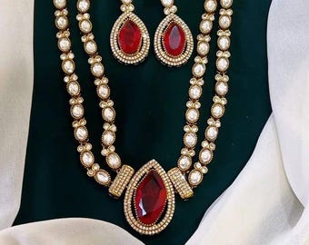 Ruby Red Teardrop CZ Necklace Set | Gold Plated Bridal Jewelry