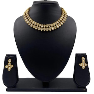 Gold Kundan Choker Necklace Set | Indian Wedding Jewelry | Elegant Polki Necklace with Matching Earrings