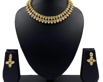 Gold Kundan Choker Necklace Set | Indian Wedding Jewelry | Elegant Polki Necklace with Matching Earrings