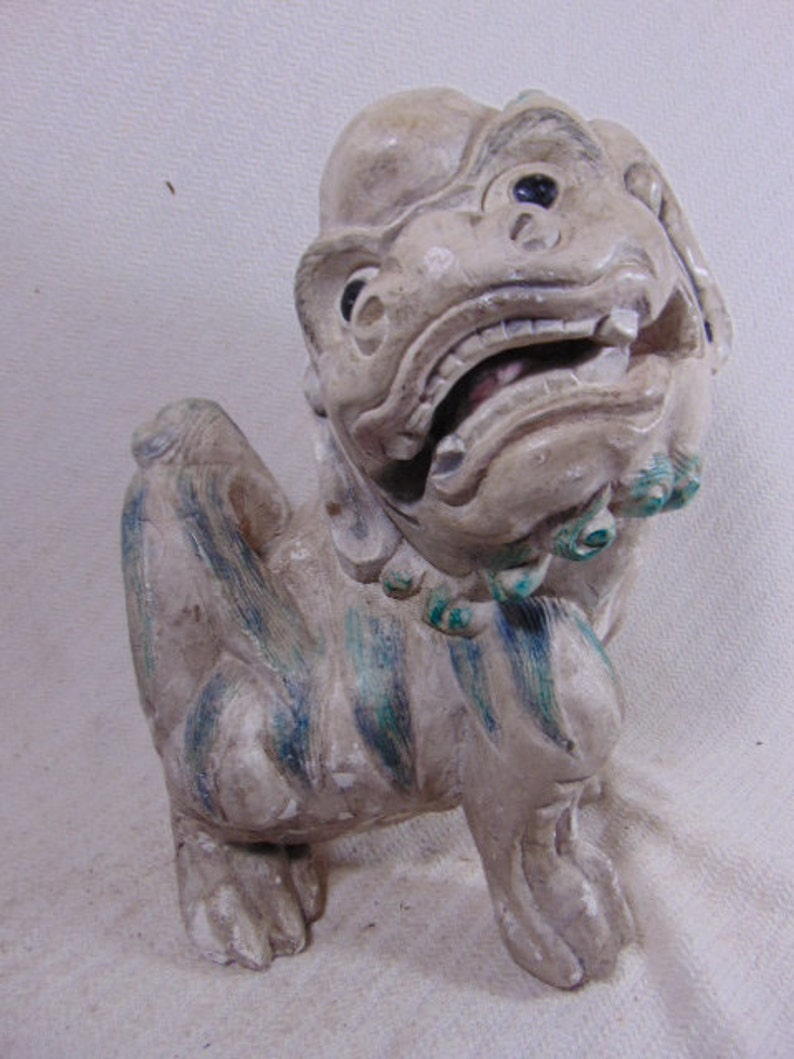 Vintage Antique Antique Chinese Foo Dog Lion Statue w Majolica Glaze