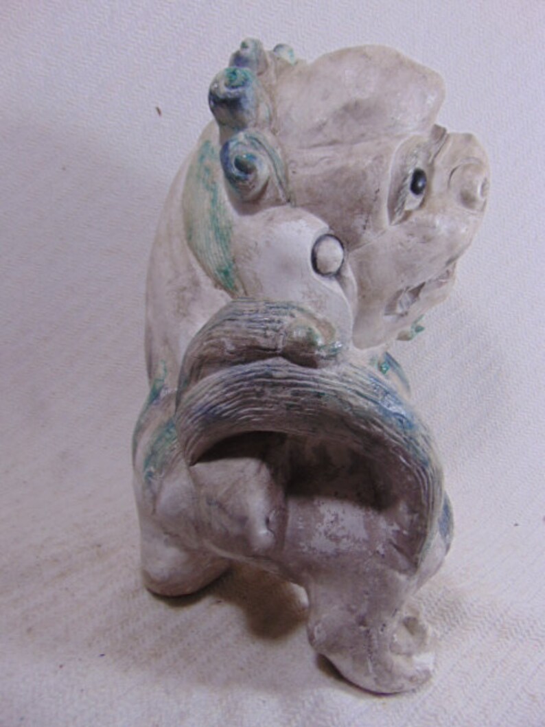 Vintage Antique Antique Chinese Foo Dog Lion Statue w Majolica Glaze