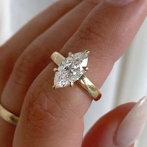 Marquise Diamond Engagement Ring, IGI Certified 2 ct Lab Grown Diamond Solitaire Ring For Women, 14k Solid Yellow Gold Wedding Rin for her