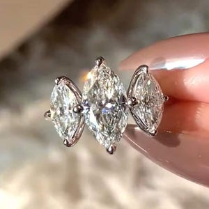 Trilogy Marquise Cut Engagement Ring, 2.50 TW Lab Grown Diamond Wedding Ring, Three Stone Ring 14K Solid Gold Ring, Anniversary Gift for her