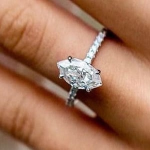 2 CT Marquise Cut Lab Grown Diamond Engagement Ring, IGI Certified Solitaire Diamond Ring 14K White Gold Pave Wedding Ring Marquise Cut Ring