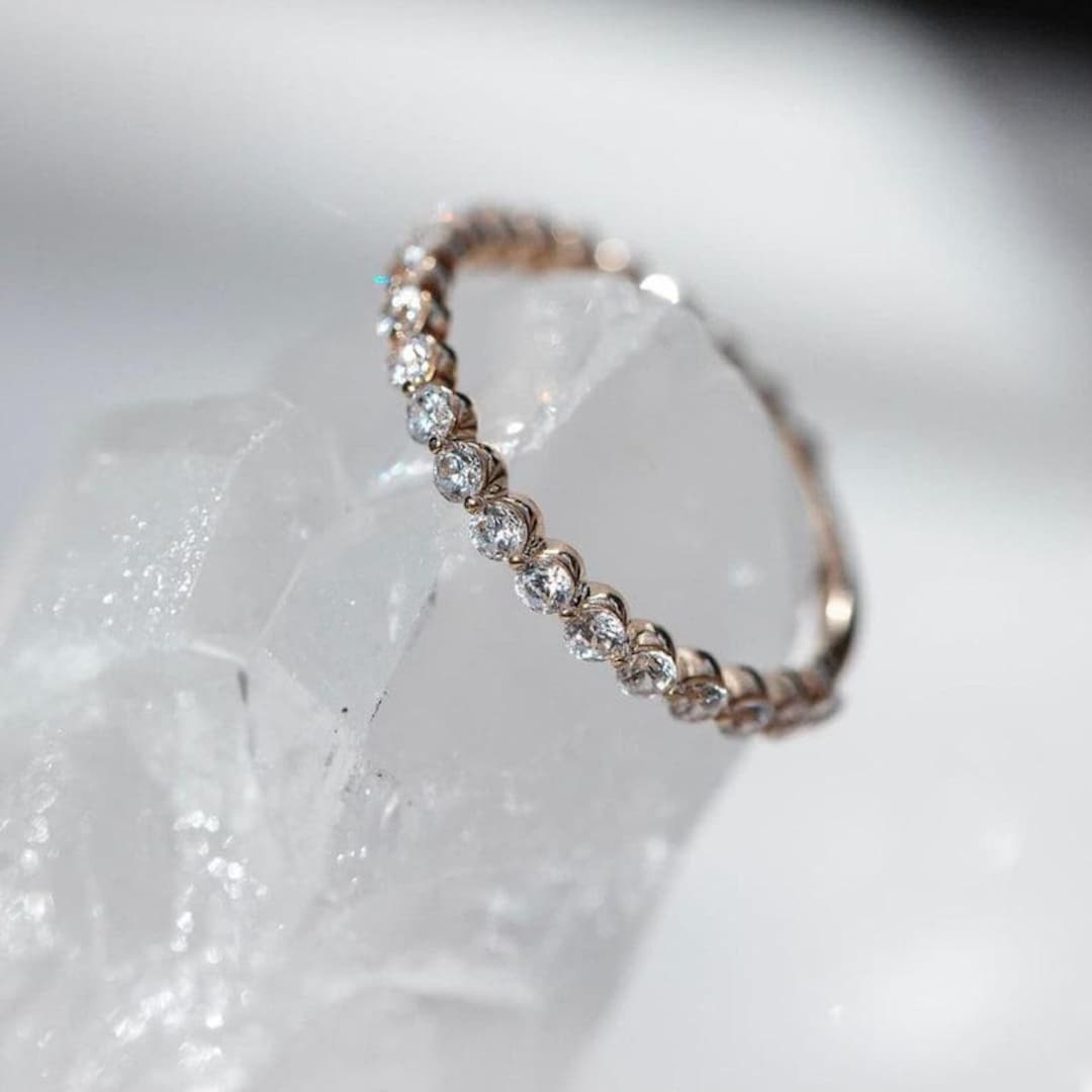 Round Cut Moissanite Full Eternity Wedding Ring, 14K Gold Pave Set Ring ...