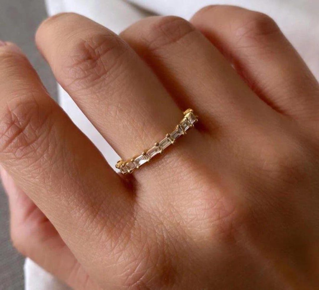 14K Gold Baguette Cut Full Eternity Wedding Band, Lab Grown Diamond ...