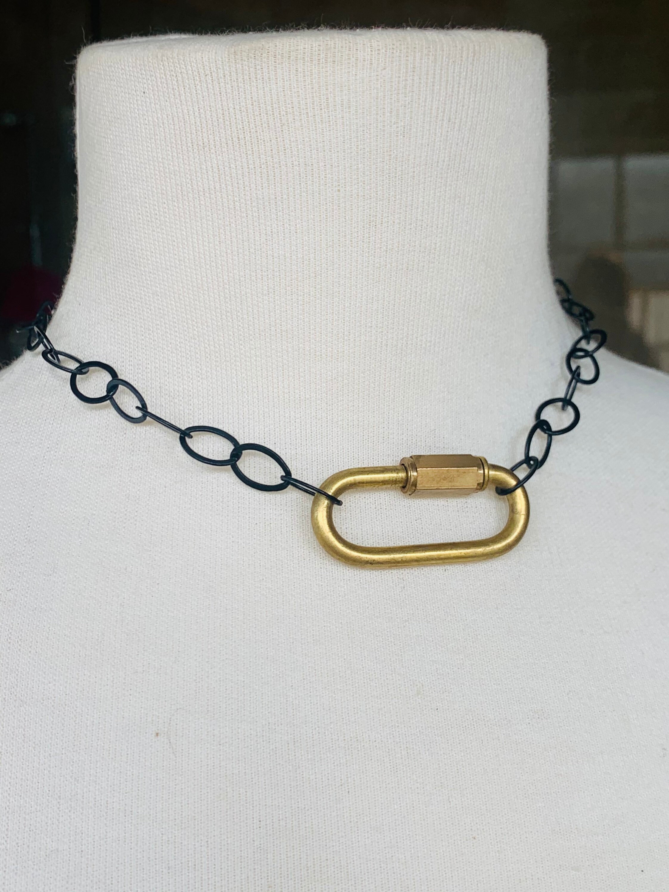 Black and Gold Paper Clip Lock Choker Necklace