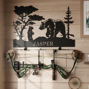 Personalized Wildlife Bow Storage Hook,Cabin Bow Storage Hook,Custom Wall Hook,Bear Archery Hook,Hunting Cabin Hook,Custom Bear Bow Rack