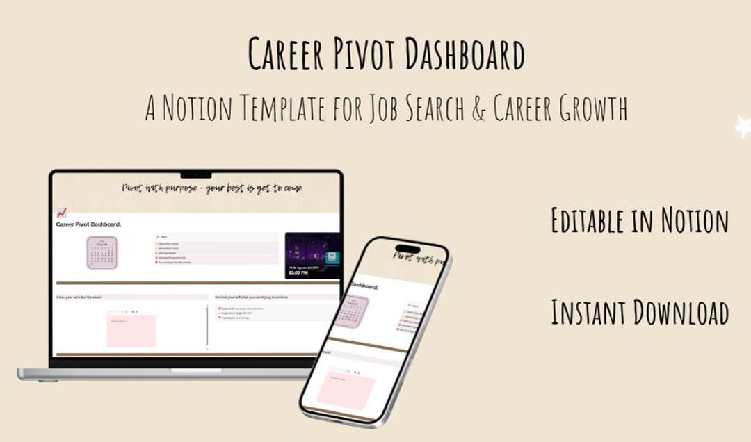 Career Pivot Dashboard | Notion Job Search Template | Applications ...